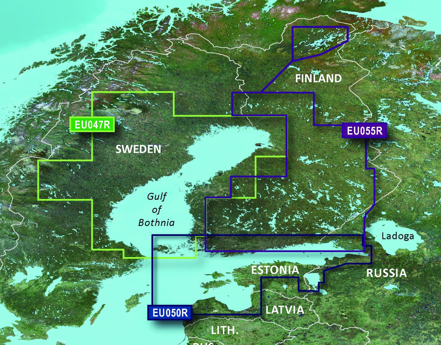 Garmin Finland Lakes and Rivers BlueChart g3 map cards; microSD/SD with EU047R, EU055R and EU050R (3 regions)