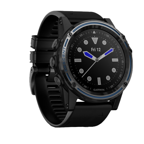 Garmin Descent MK1 marine smartwatch with gray sapphire case and black band.