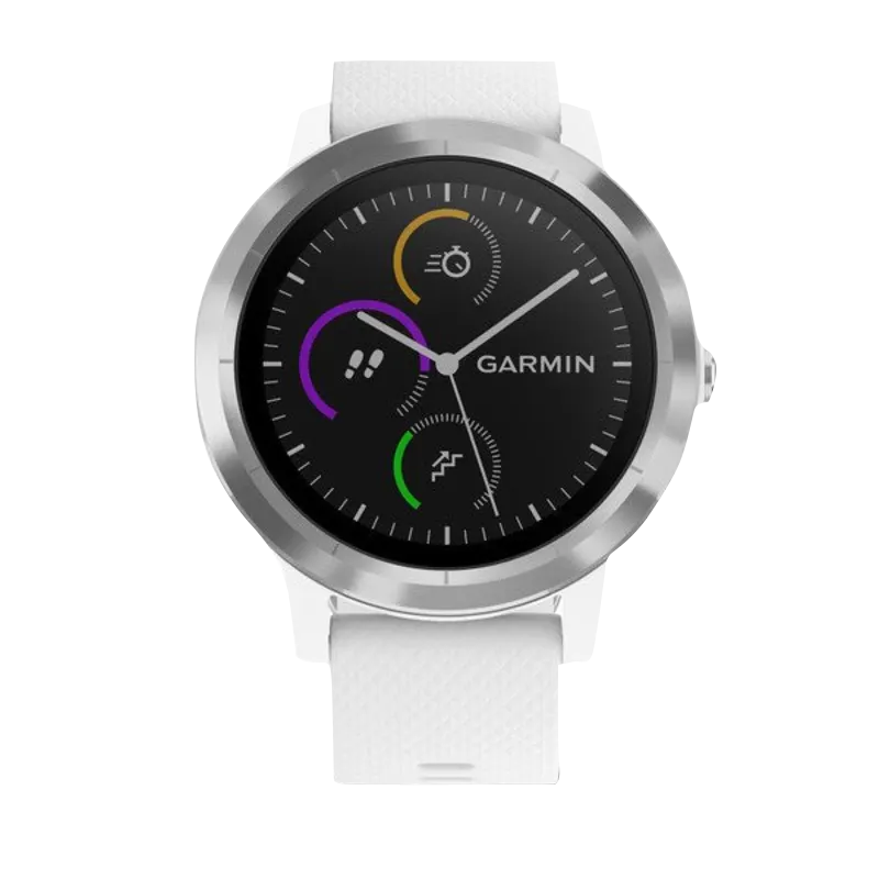 Garmin Vivoactive 3 smartwatch, white band, stainless steel bezel, refurbished
