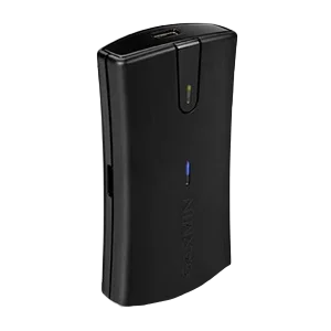 Black Garmin GLO 2 GPS & GLONASS receiver for wireless location data on Garmin devices.