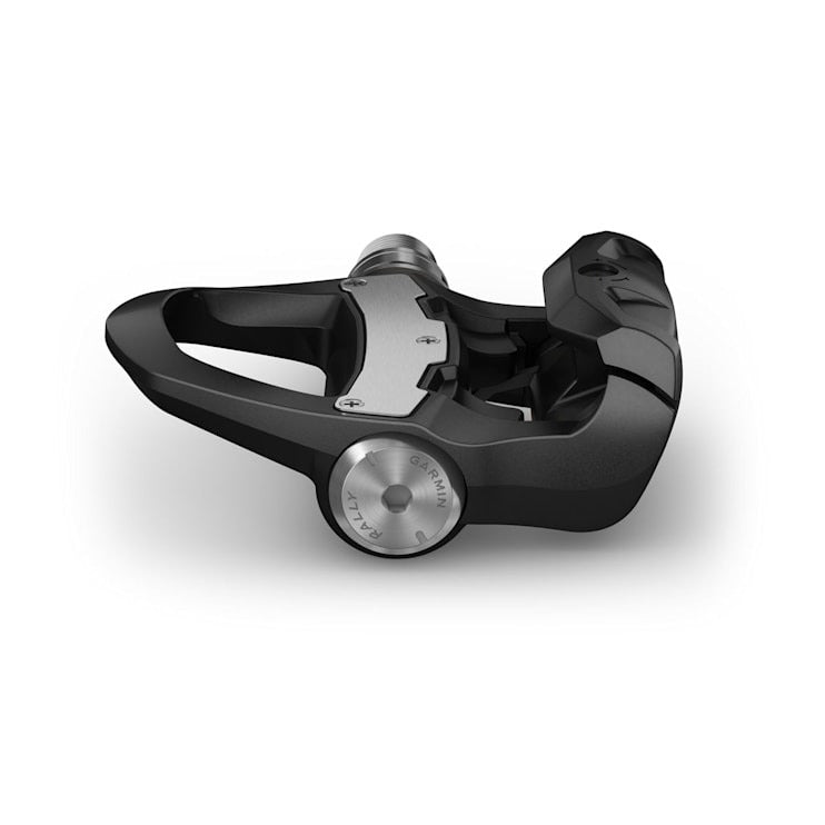 Garmin Rally RK200 dual-sensing power meter pedal, black body with silver circular power meter housing.