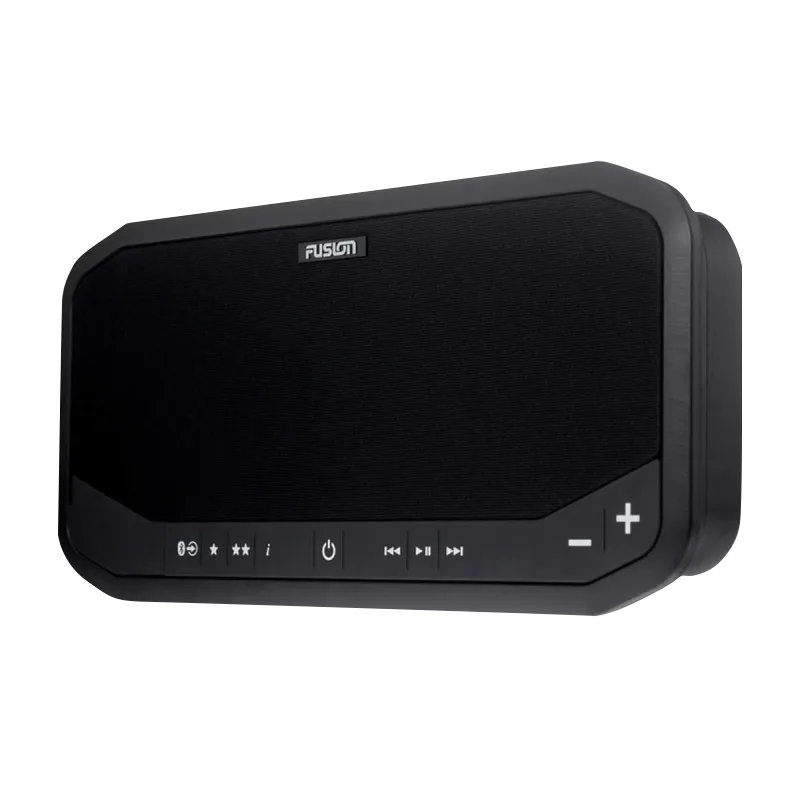 Fusion Panel-Stereo Indoor marine speaker with front-panel controls in black.