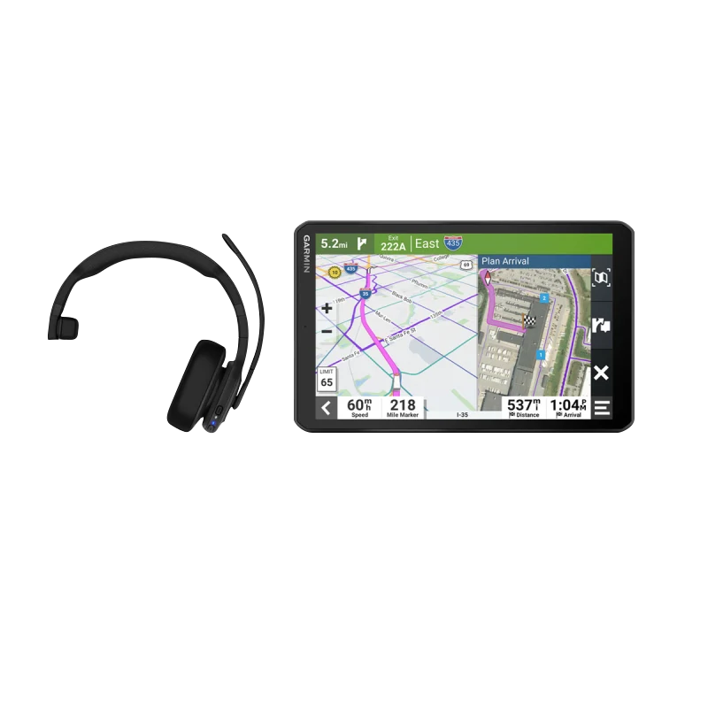 Garmin Dezl OTR810 8in GPS Truck Navigator with wireless headset, black, certified refurbished