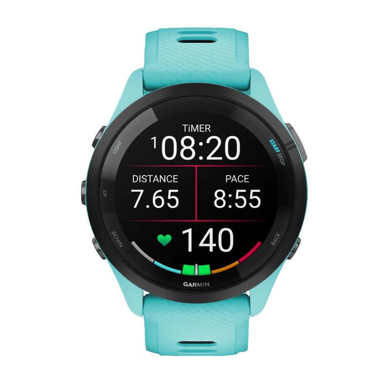 Garmin Forerunner 265, 46 mm Black Bezel with Aqua Case and Aqua/Black Silicone Band (010-02810-02) by Garmin
