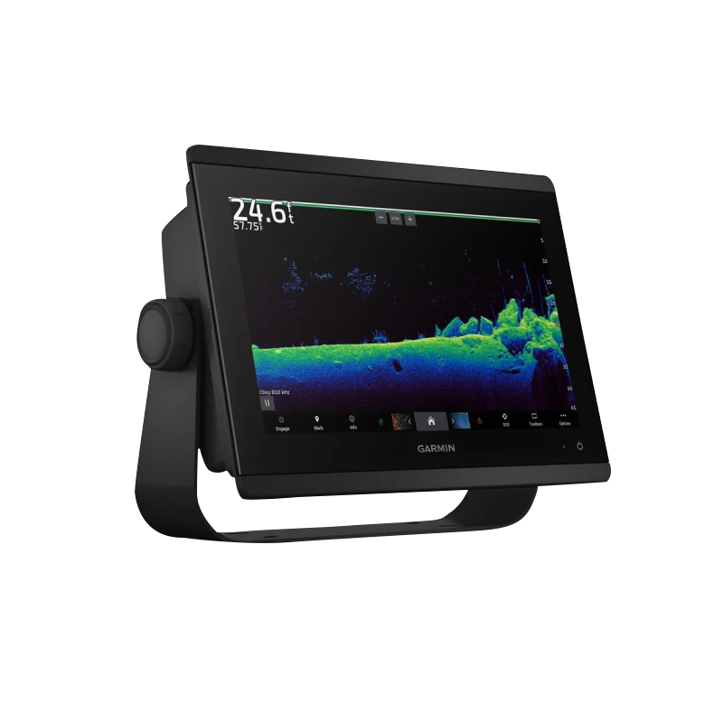 GPSMAP 8612xsv marine chartplotter by Garmin with mapping and sonar, black display unit.