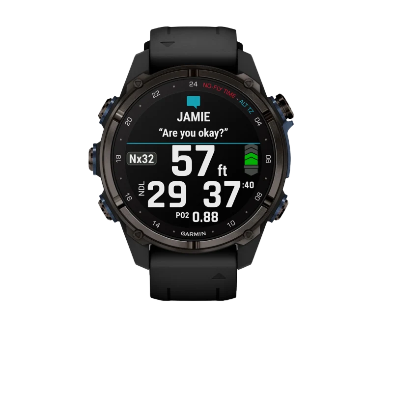 Garmin Descent Mk3i dive computer watch, 43 mm carbon gray DLC titanium case with black silicone band