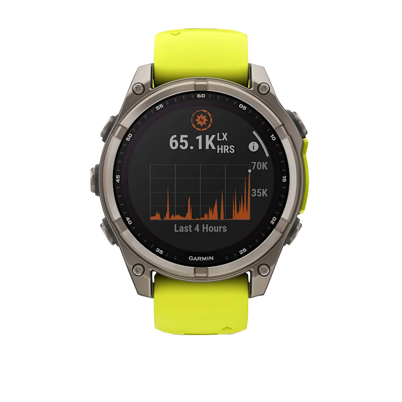 Garmin Fenix 8 smartwatch, 51 mm Solar Sapphire, titanium case with Amp Yellow/Graphite silicone band