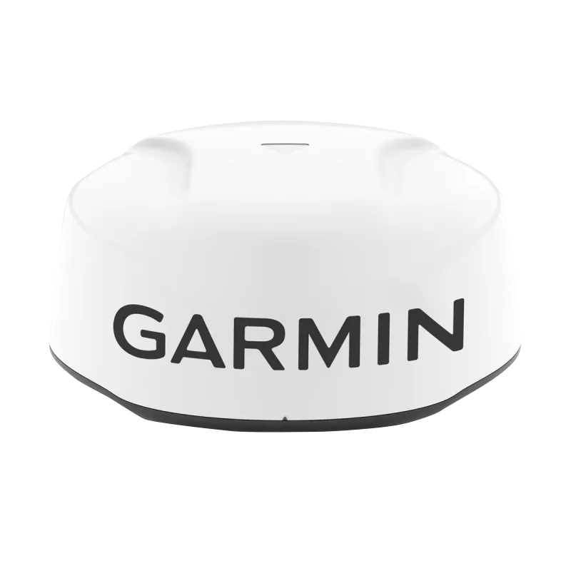 Garmin GMR 18 HD3 marine radar dome, white housing with Garmin logo