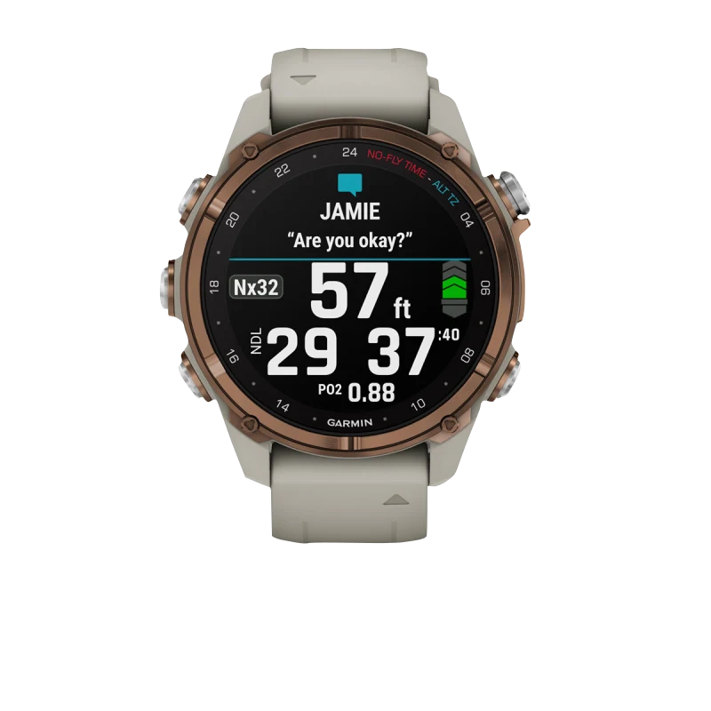 Garmin Descent Mk3i dive computer watch, 43 mm Bronze PVD titanium case with French gray silicone band