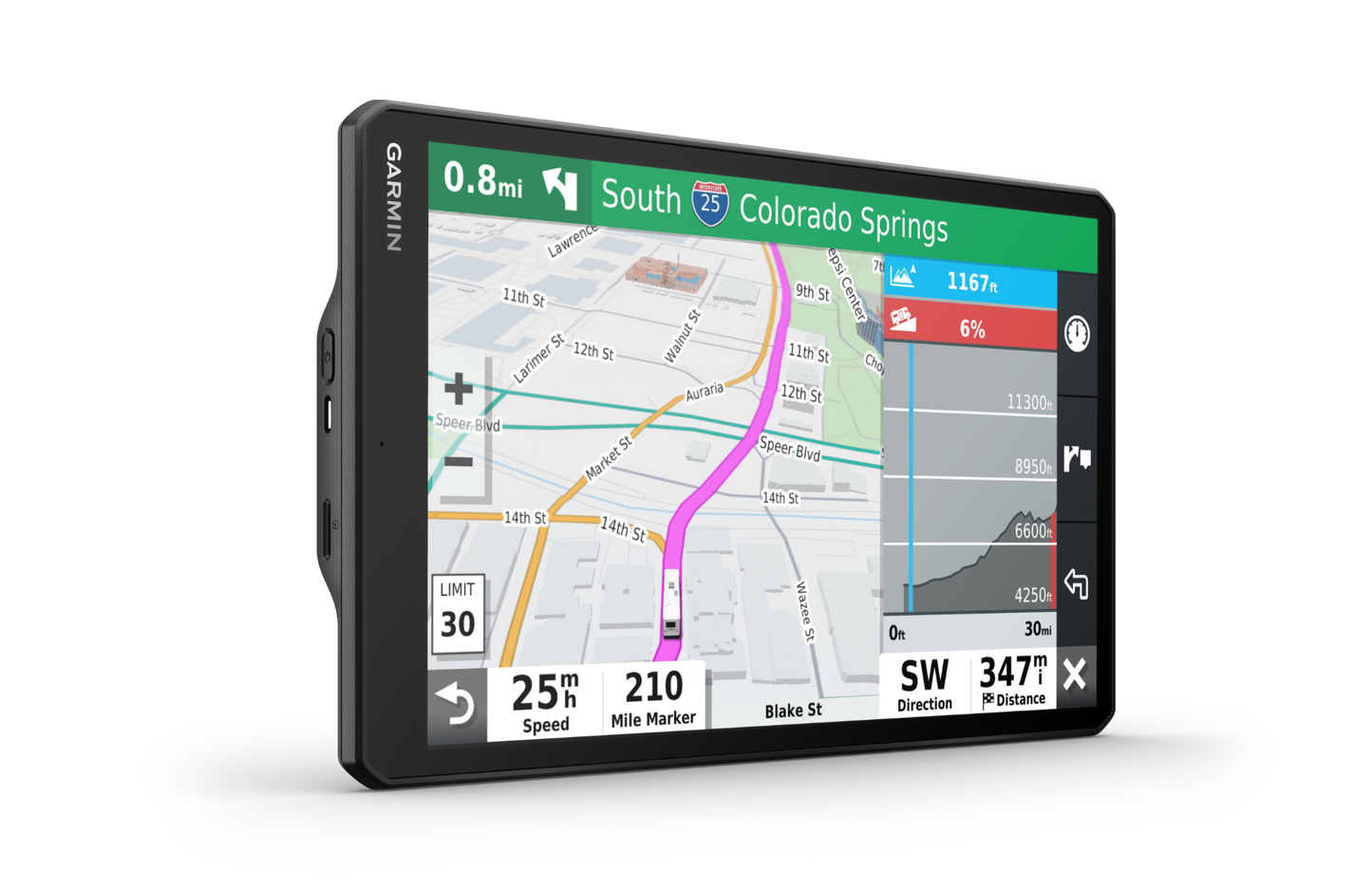 Garmin RV 1090 (010-02425-05) GPS navigation system; black display unit showing map.