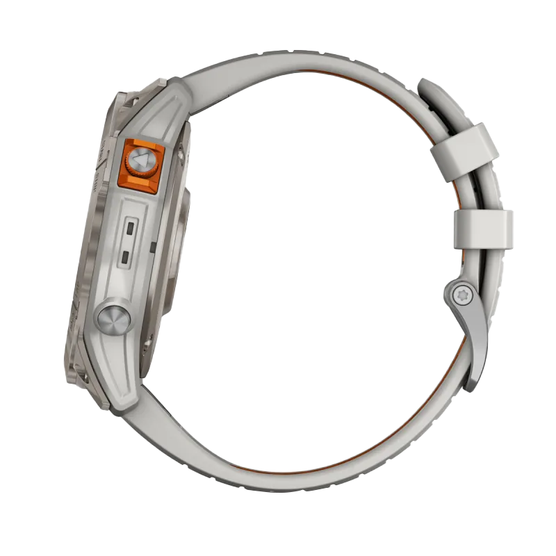Garmin Fenix 7X Pro Sapphire Solar Edition Titanium watch with Fog Gray/Ember Orange band