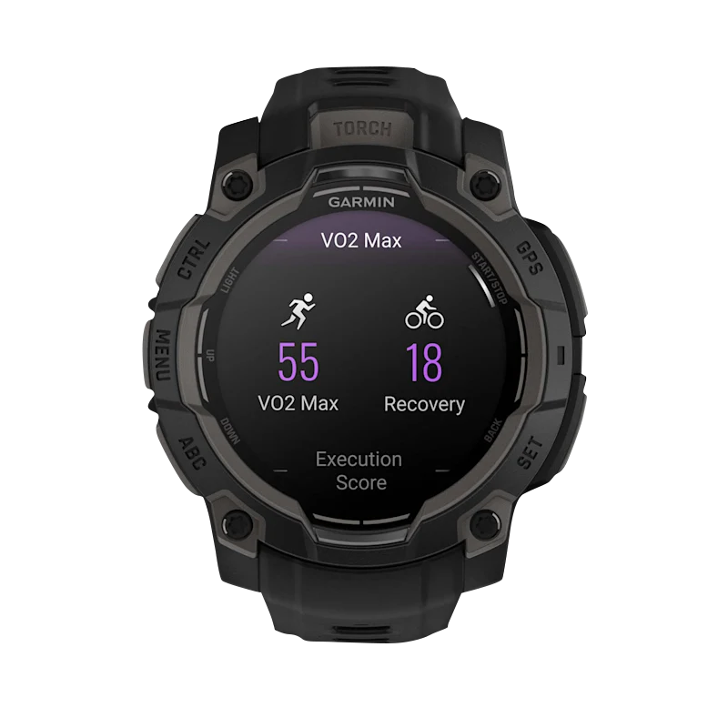 Garmin Instinct 3 AMOLED GPS smartwatch, 45mm, black case with black band.