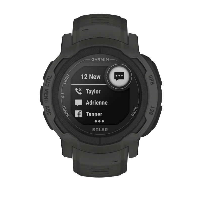 Garmin Instinct 2 Solar smart watch, graphite color finish.