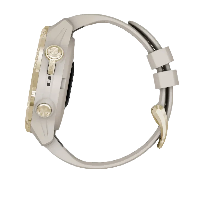 Garmin Descent Mk2S dive computer in light gold with light sand silicone band, Garmin Certified Refurbished.