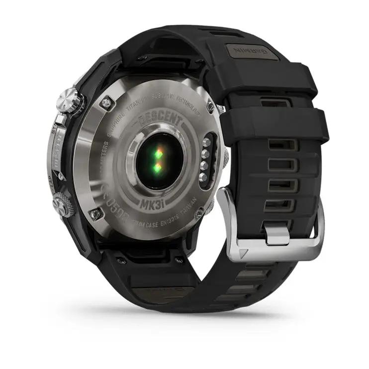 Garmin Descent Mk3i 51mm smartwatch with silver and black PVD titanium case and black silicone band