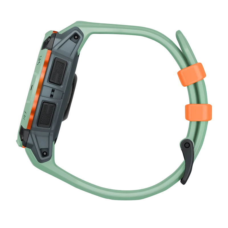 Garmin Instinct 3 AMOLED smartwatch, 45mm Neo Tropic with green silicone band and orange accents