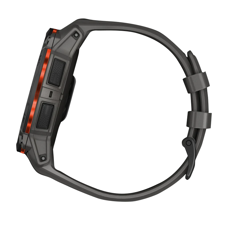 Garmin Instinct 3 Solar 50mm smartwatch with black case and charcoal band; rugged outdoor design.