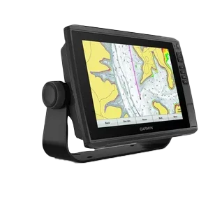Garmin ECHOMAP Ultra 106sv marine chartplotter on a stand with colorful map display