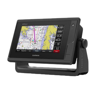 GPSMAP 742 marine chartplotter by Garmin with map display on a mount