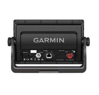 Garmin GPSMAP 742 marine chartplotter back panel with connectors and Garmin branding