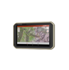 Garmin Overlander rugged GPS navigation device with olive frame and map display