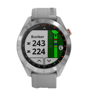 Garmin Approach S40 golf GPS smartwatch with stainless steel case and gray band