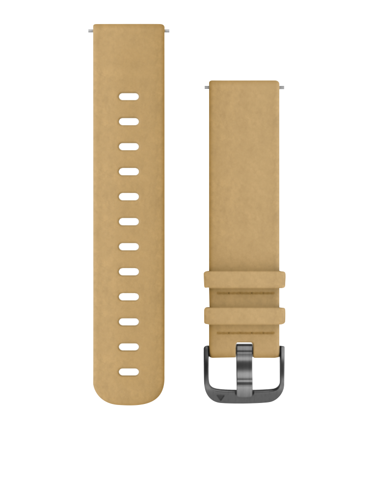 Garmin Quick Release Band (20 mm) tan suede with slate hardware — two-piece watch band set