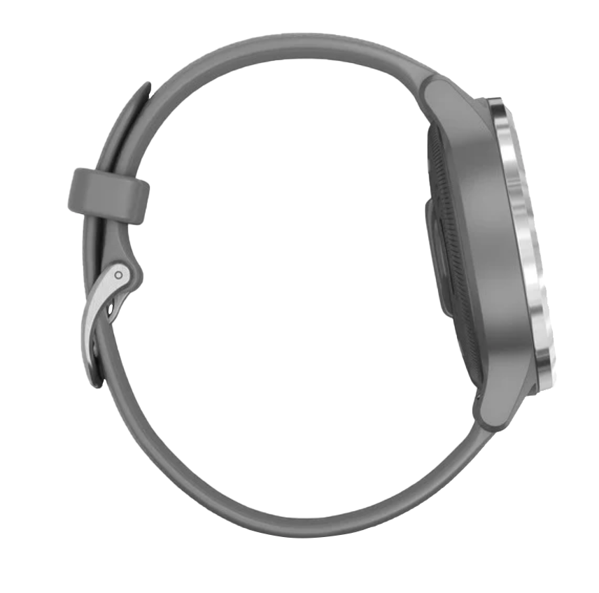 Garmin Vivoactive 4S smartwatch with silver case and gray band