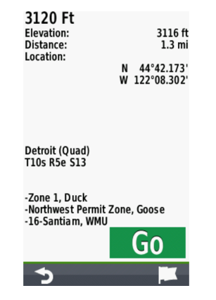 Garmin Huntview Plus Map Iowa MicroSD Card; map display with coordinates and a green Go button