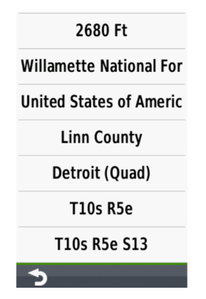 Garmin HuntView Plus map display showing Willamette National Forest, Linn County, Detroit Quad, United States