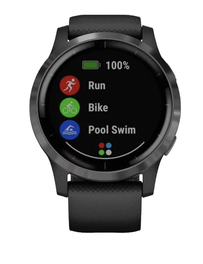 Garmin Vivoactive 4 smartwatch, slate case with black band, model 010-02174-11