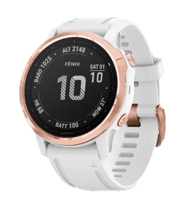 Garmin Fenix 6S Pro smartwatch with rose-gold bezel and white band (010-02159-10) by Garmin
