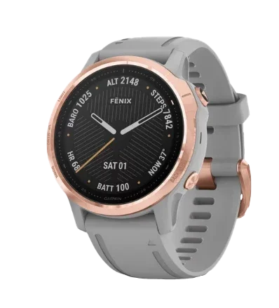 Garmin Fenix 6S Sapphire rose goldtone smartwatch with powder gray band