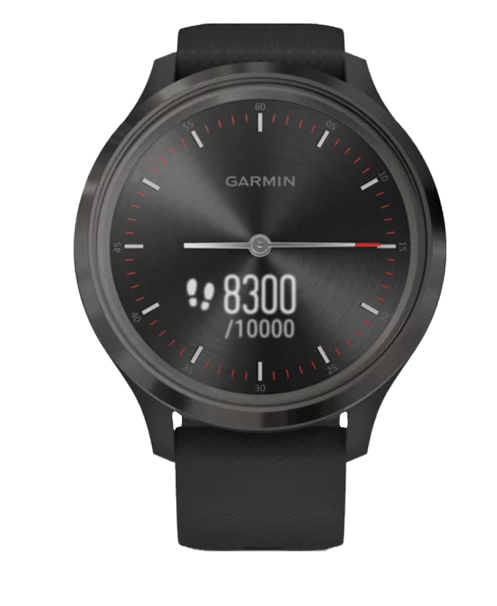 Garmin Vivomove 3 smartwatch with slate bezel and black silicone band