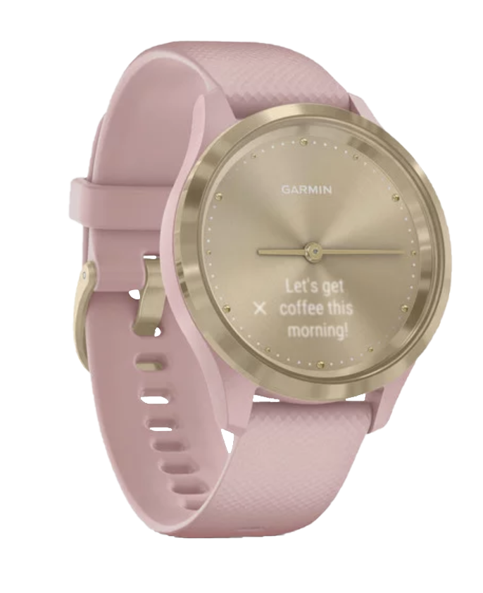 Garmin Vivomove 3S smartwatch with light gold case and dust rose band