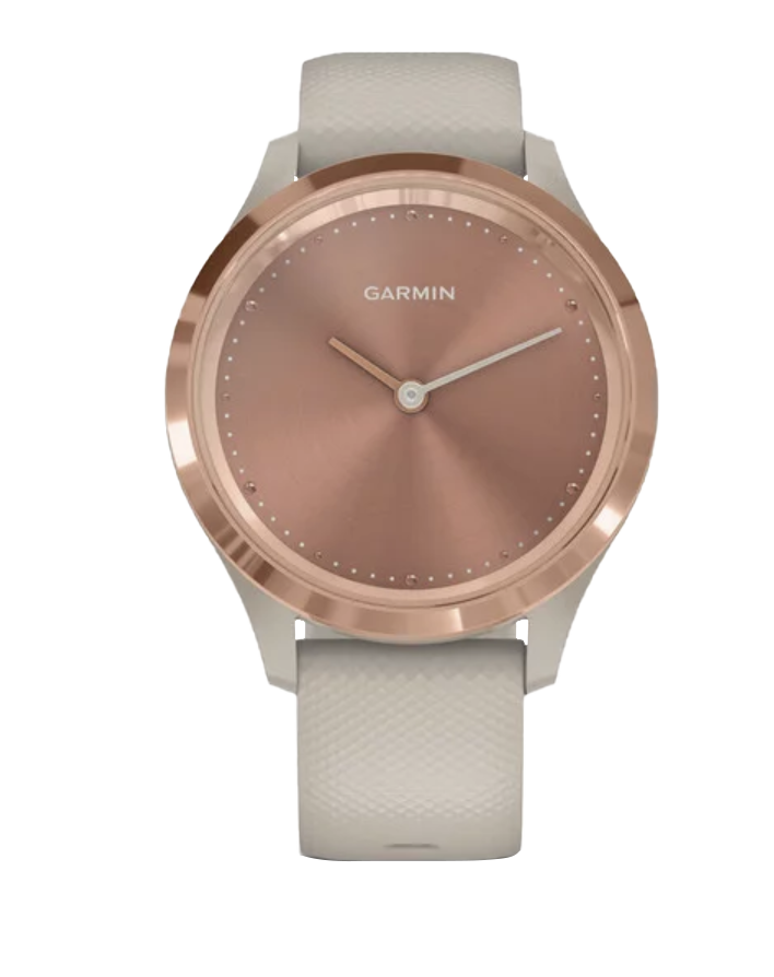 Garmin Vivomove 3S smartwatch in rose gold with light sand band