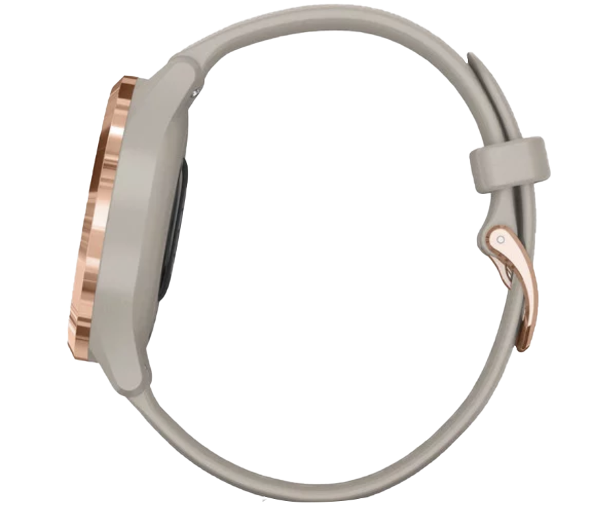 Garmin Vivomove 3S smartwatch with rose-gold case and light sand band