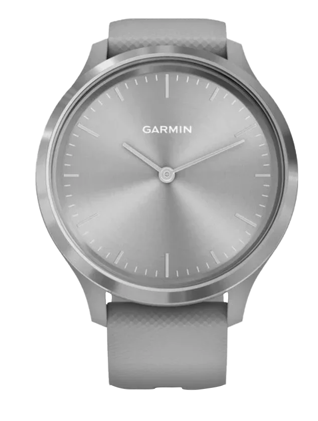 Garmin Vivomove 3 smartwatch with silver stainless steel bezel and powder gray silicone band (010-02239-00)
