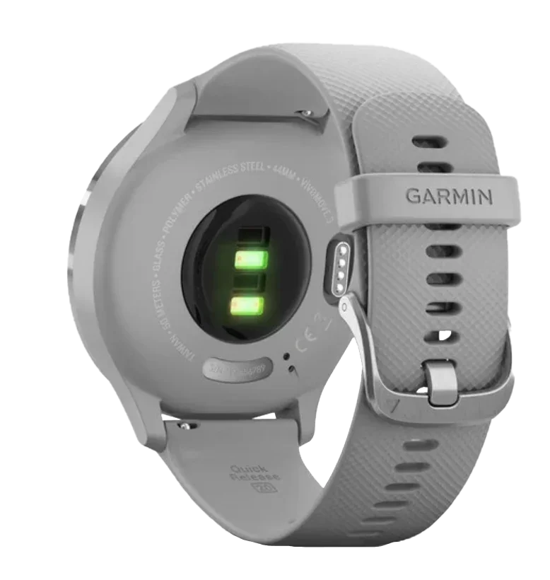 Garmin Vivomove 3 smartwatch, silver stainless bezel with powder gray silicone band, certified refurbished