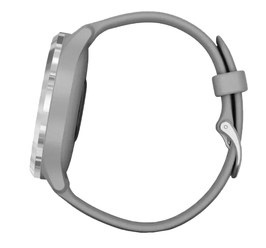 Garmin Vívomove 3 smartwatch with silver stainless bezel and powder gray silicone band, certified refurbished