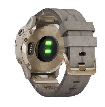 Garmin Fenix 6S Sapphire smartwatch with light goldtone case and shale gray leather strap (010-02159-39)