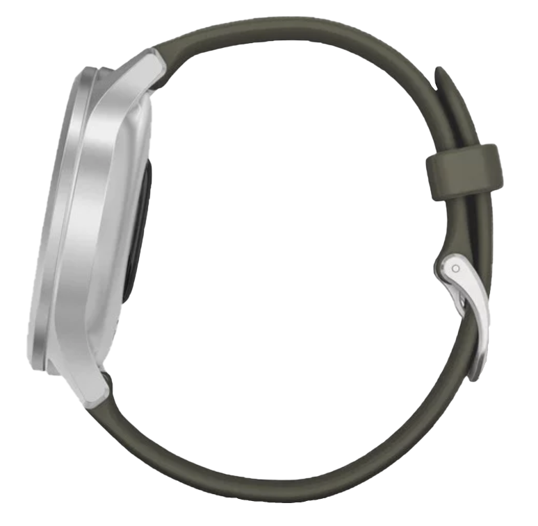 Garmin Vivomove Style smart watch, silver aluminum case with moss silicone band (010-02240-01)