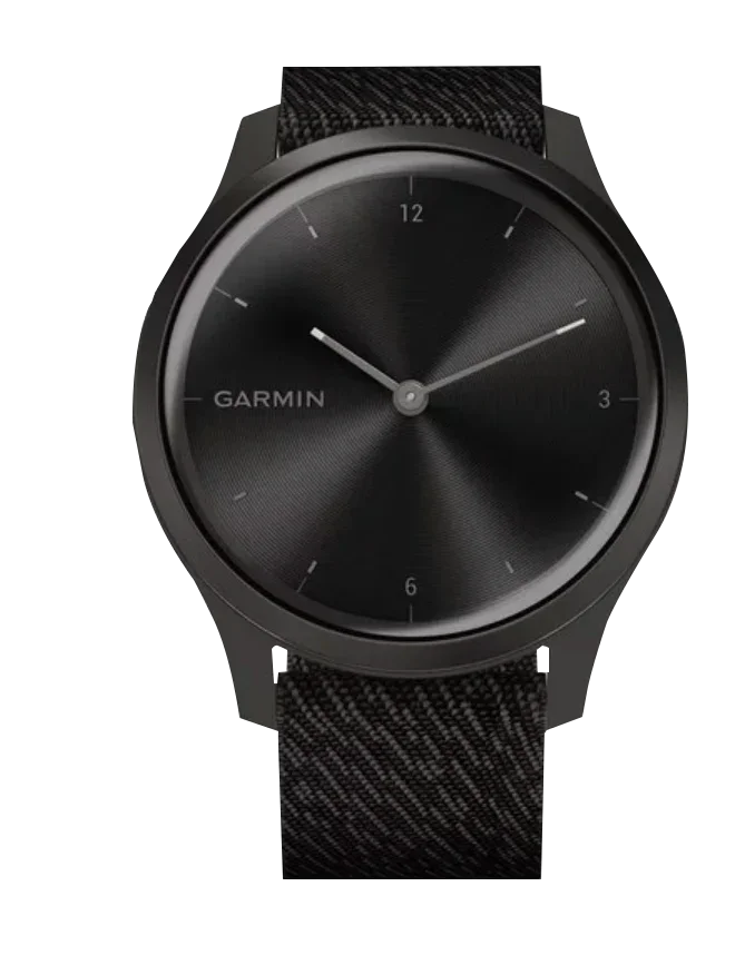 Garmin Vívomove Style smartwatch with graphite aluminum case and black pepper woven nylon band (010-02240-03)