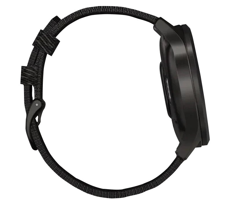 Garmin Vívomove Style smartwatch with graphite aluminum case and black pepper woven nylon band