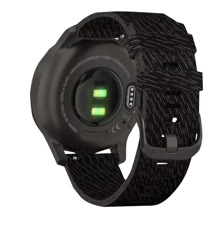 Garmin Vívomove Style graphite aluminum smartwatch with black pepper woven nylon band 010-02240-03
