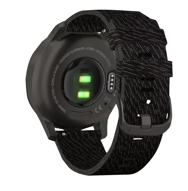 Garmin Vívomove Style graphite aluminum smartwatch with black pepper woven nylon band 010-02240-03