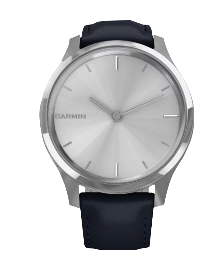 Garmin Vívomove Luxe - Silver Stainless Steel Case with Navy Italian Leather Band (010-02241-00) by Garmin