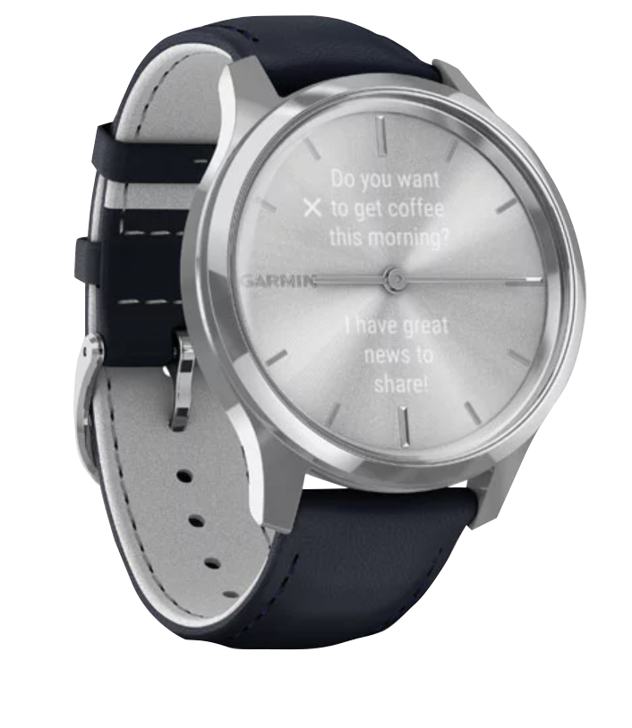 Garmin Vívomove Luxe - Silver Stainless Steel Case with Navy Italian Leather Band (010-02241-00) by Garmin