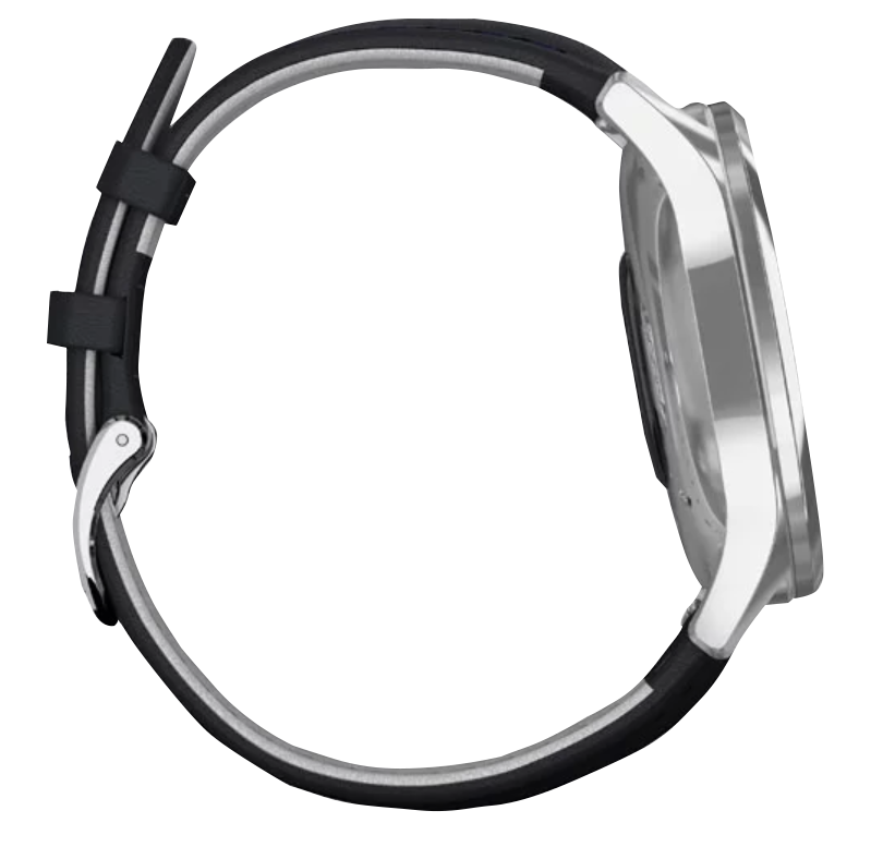 Garmin Vívomove Luxe - Silver Stainless Steel Case with Navy Italian Leather Band (010-02241-00) by Garmin