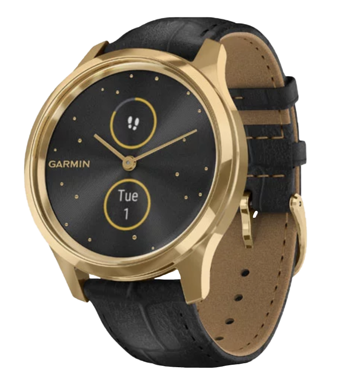 Garmin Vívomove Luxe - 24K Gold PVD Stainless Steel Case with Black Embossed Italian Leather Band (010-02241-02) by Garmin